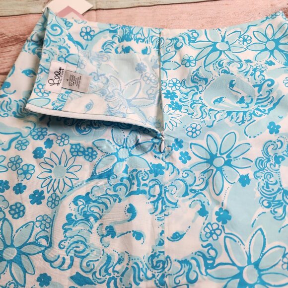 Lilly Pulitzer Size 4 Lenore Skort White Blue Golden Lion Print Stretch - Picture 7 of 8